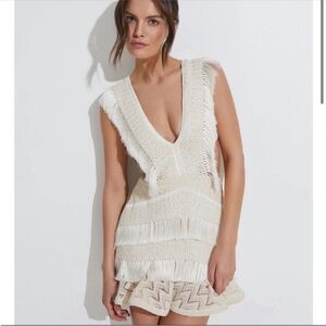 PatBO Cream Fringe Mini Dress